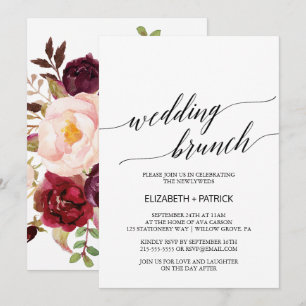 Elegant Calligraphy   Floral Back Wedding Brunch Invitation