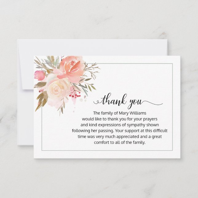 Elegant Calligraphy Floral Funeral Thank You Card (Front)