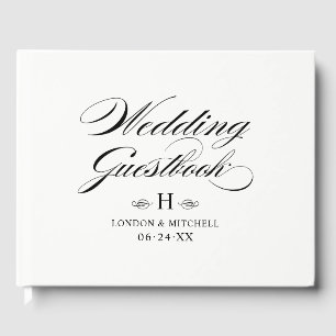 Elegant Calligraphy Floral Monogram Wedding Guest Book
