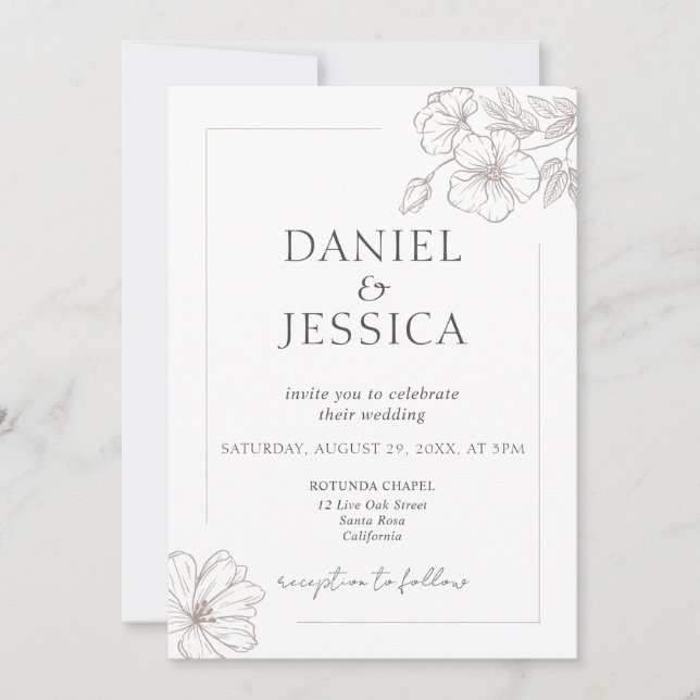 Elegant Calligraphy Floral Script Wedding  Invitation (Front)