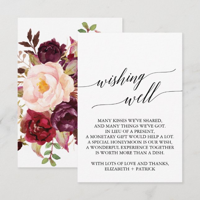 Elegant Calligraphy | Floral Wedding Wishing Well Enclosure Card (Front/Back)