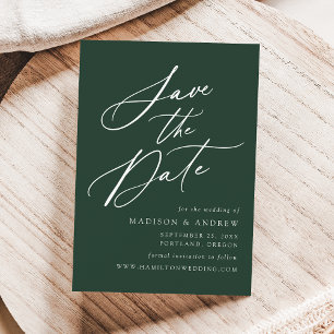 Elegant Calligraphy Forest Green Wedding Save The Date