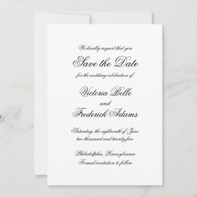 Elegant Calligraphy Formal Wedding Save The Date (Front)