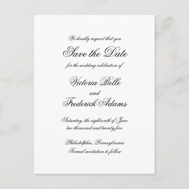 Elegant Calligraphy Formal Wedding Save the Date Announcement Postcard (Front)