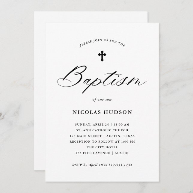 Elegant Calligraphy | Gender Neutral Baptism Invitation (Front/Back)