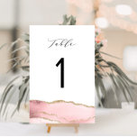 elegant calligraphy gold and blush agate table number<br><div class="desc">watercolor blush and gold watercolor agate. Table number card with modern calligraphy.</div>