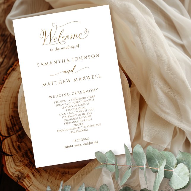 Elegant Calligraphy Gold and White Wedding Program (Creator Uploaded)