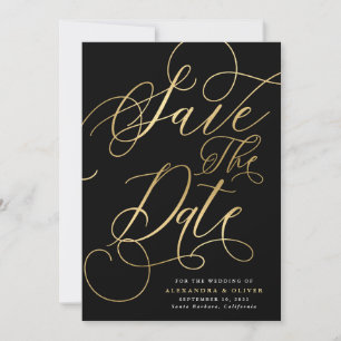 Elegant Calligraphy Gold & Black Wedding Save The Date