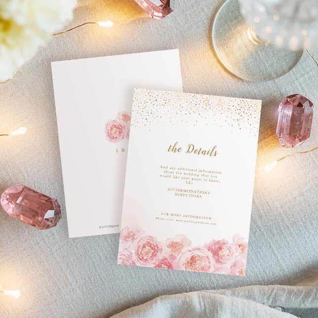 Elegant calligraphy gold & blush floral wedding enclosure card (Elegant calligraphy gold & blush floral wedding enclosure card)