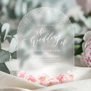 Elegant calligraphy gold & blush floral wedding in acrylic invitations