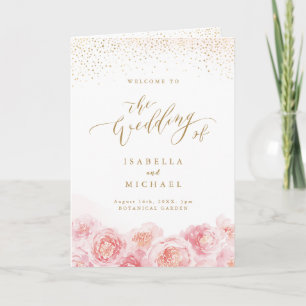 Elegant calligraphy gold & blush floral wedding programme