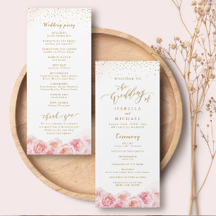 Elegant calligraphy gold & blush floral wedding programme