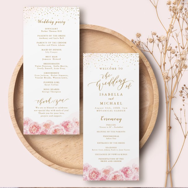 Elegant calligraphy gold & blush floral wedding programme (Elegant calligraphy gold & blush floral wedding program)