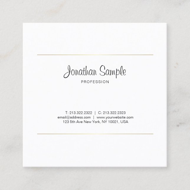 Elegant Calligraphy Gold Design Luxury Plain Square Business Card (Front)