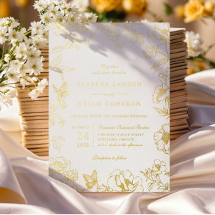 Elegant Calligraphy Gold Floral Garden Wedding