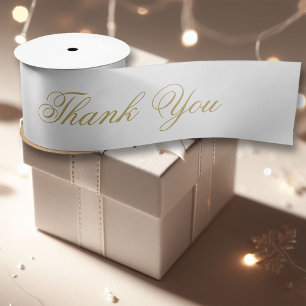 Elegant Calligraphy Gold Flourish Thank You Formal Satin Ribbon