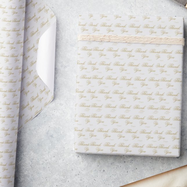 Elegant Calligraphy Gold Flourish Thank You Formal Wrapping Paper (formal flourish calligraphy gold ivory white bridal shower thank you wrapping paper)