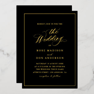 Elegant calligraphy gold foil black wedding