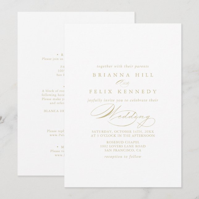 Elegant Calligraphy Gold Front & Back Wedding  Invitation (Front/Back)