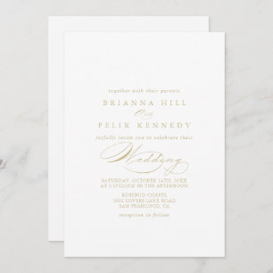 Elegant Calligraphy Gold Front & Back Wedding Invitation