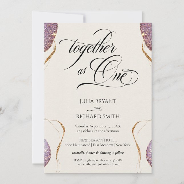 Elegant Calligraphy Gold Glitter Amethyst Modern Invitation (Front)
