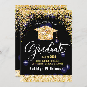 Elegant Calligraphy Gold Glitter Graduation Announcement