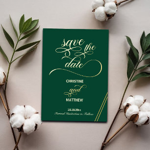 Elegant Calligraphy Gold Lines Teal Save the Date