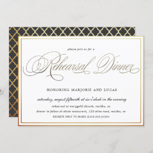 elegant calligraphy gold Rehearsal Dinner Invitation