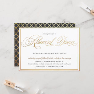 Elegant Calligraphy Gold Rehearsal Dinner Invitation