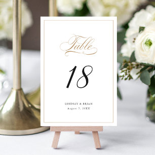Elegant Calligraphy Gold Script Modern Wedding Table Number