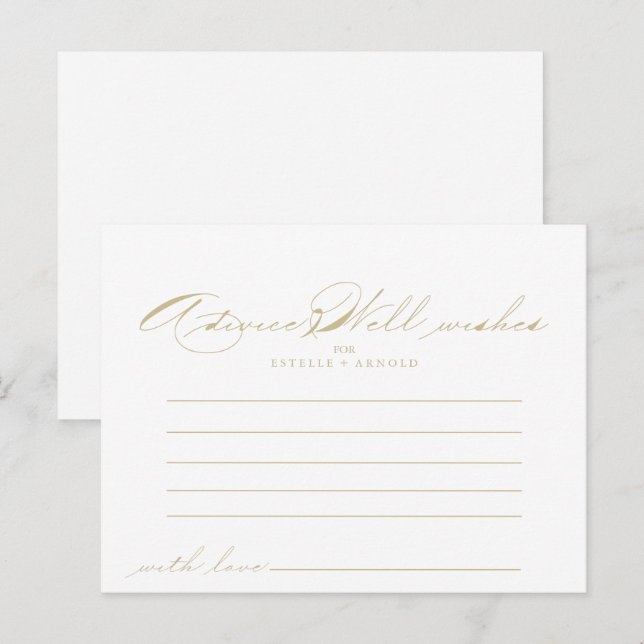 Elegant Calligraphy Gold Wedding Advice Card (Front/Back)