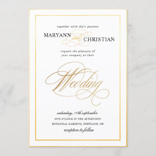 elegant calligraphy gold wedding invitation