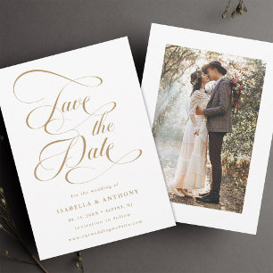 Elegant Calligraphy Gold Wedding Photo Save The Date