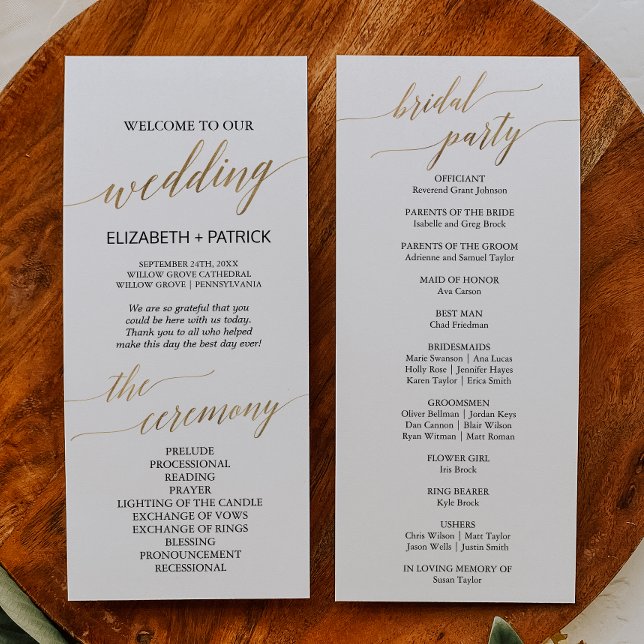 Elegant Calligraphy | Gold Wedding Program Programme (Creator Uploaded)