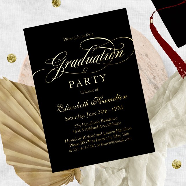  Elegant Calligraphy Grad Party Black And Gold  (Creator Uploaded)