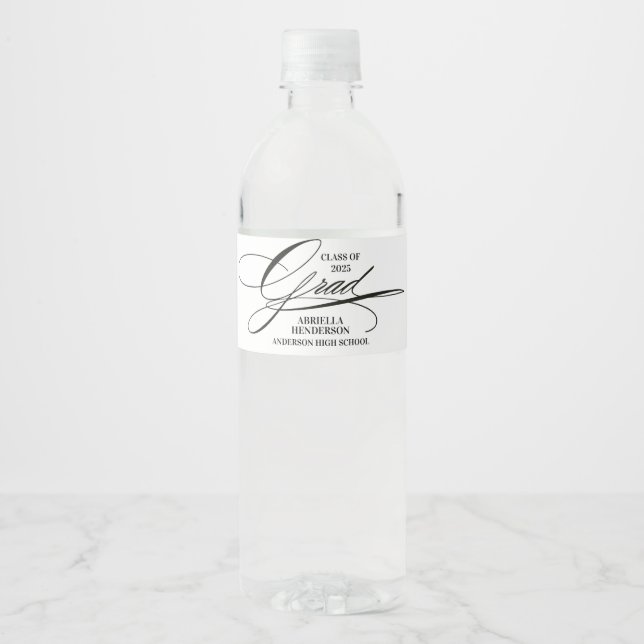Elegant Calligraphy Grad  Water Bottle Label (Front)