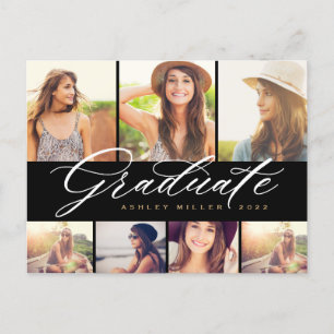 Elegant Calligraphy Graduate Photo Collage Party Invitation Postcard