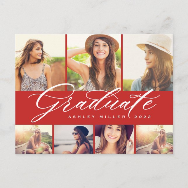 Elegant Calligraphy Graduate Photo Collage Party Invitation Postcard (Front)