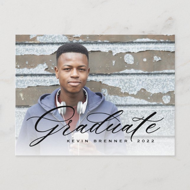 Elegant Calligraphy Graduate Photo Party Invitation Postcard (Front)