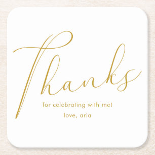 Elegant Calligraphy Graduation Party Thank You Square Paper Coaster