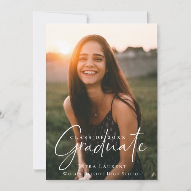 Elegant Calligraphy Graduation Photo Announcement (Front)