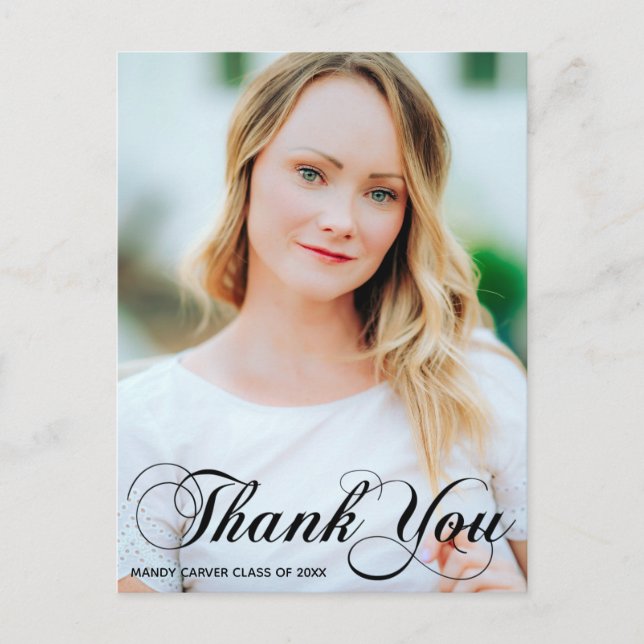 Elegant Calligraphy Graduation Photo Thank You Postcard (Front)