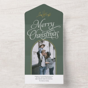 Elegant calligraphy green Christmas photo card