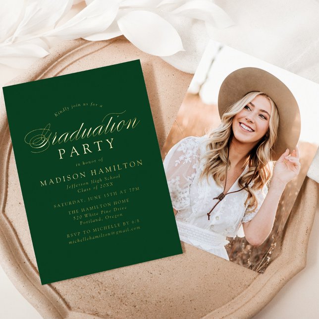 Elegant Calligraphy Green Photo Graduation Party (Creator Uploaded)