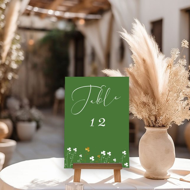 Elegant Calligraphy Green Shamrock Irish Wedding Table Number (Wedding Reception Table Number from my Shamrock Wildflower Collection)