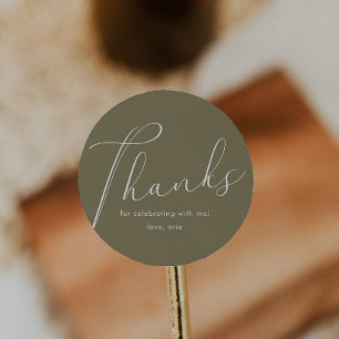 Elegant Calligraphy Green Thank You Classic Round Sticker