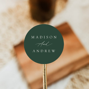 Elegant Calligraphy Green Wedding Classic Round Sticker