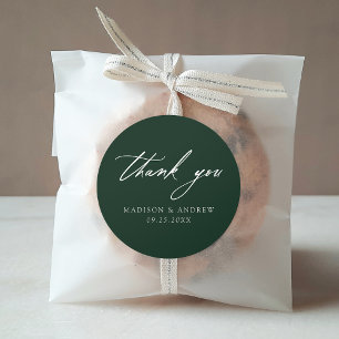 Elegant Calligraphy Green Wedding Thank You Classic Round Sticker