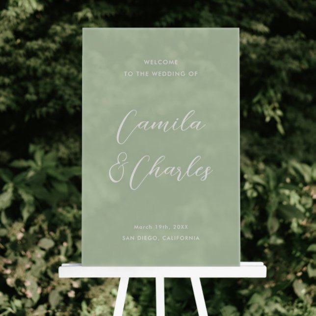 Elegant Calligraphy Green Wedding Welcome  Acrylic Sign (Creator Uploaded)