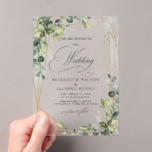 Elegant Calligraphy Greenery Eucalyptus Wedding Acrylic Invitations